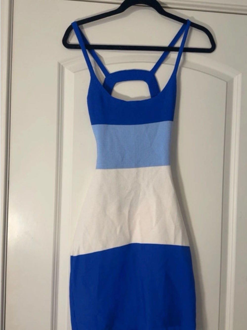 Blue & White Colorblock Sleeveless Women's Dress
